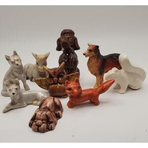 Mixed Lot Vintage Animal Miniatures Dogs Owl Squirrel Donkey Japan